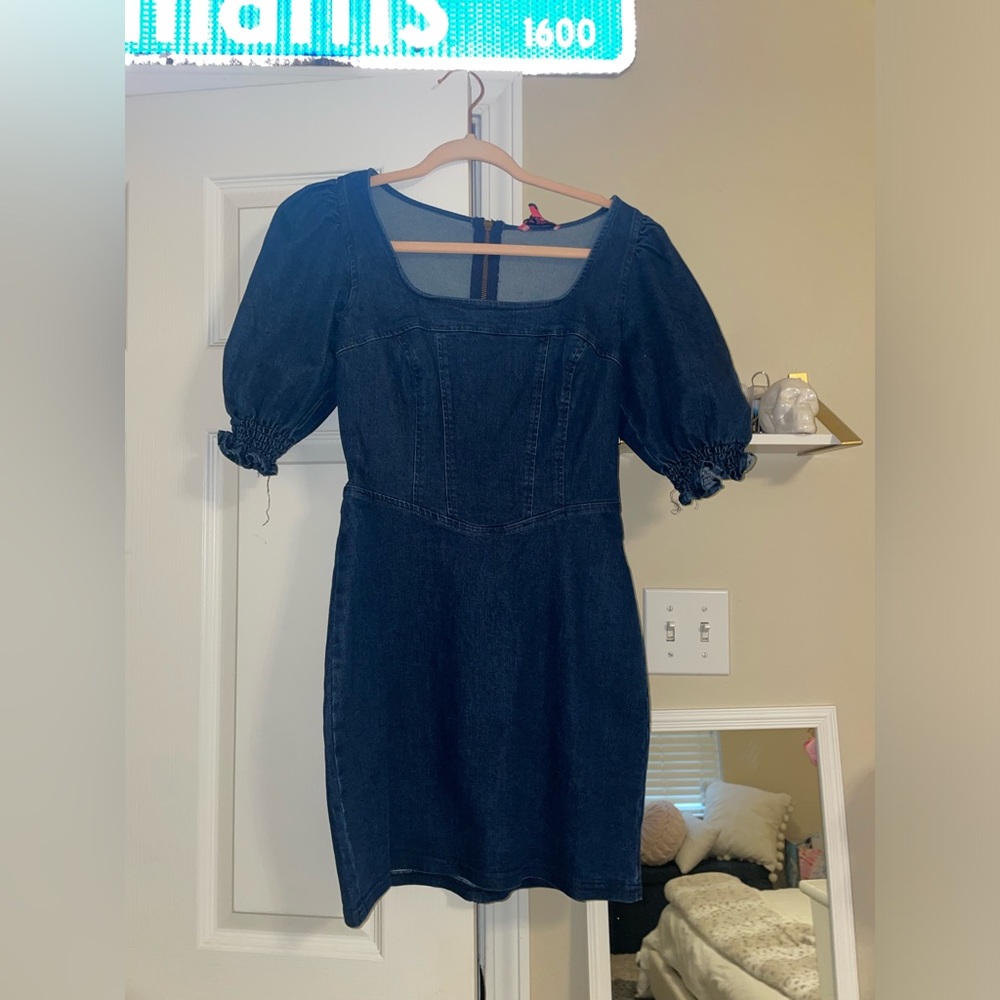 Betsy Johnson Puff Sleeve Blue Jean Dress